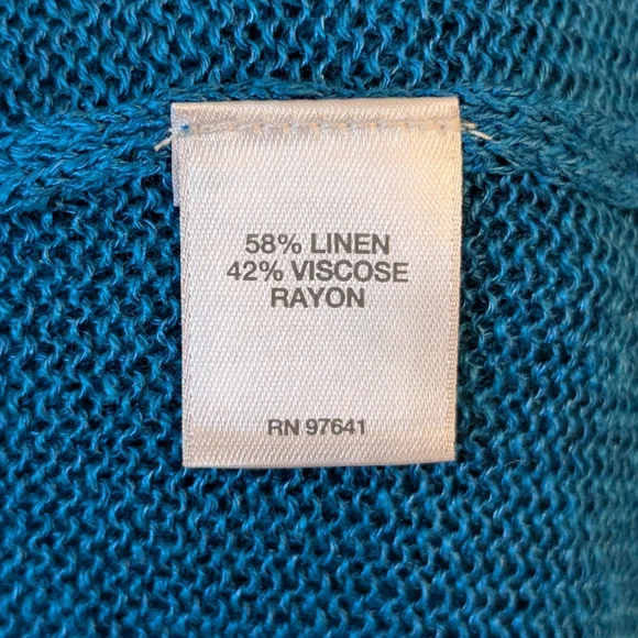 J. Jill Turquoise Linen Blend Long Line Open Cardigan Sweater Coastal Beach - Picture 6 of 7